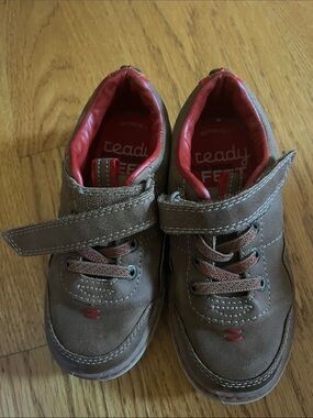 Kids Brown and Red Casual Sneakers with Hook-and-Loop Closure